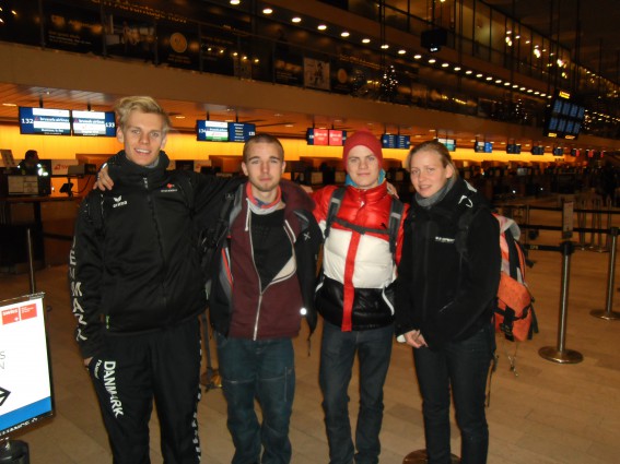 Stefan, Mikkel, Philip og Nicoline på vej til Inzell.
